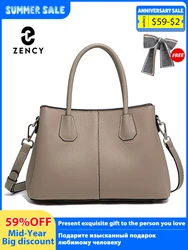 Zency Women's Genuine Leather Khaki Top-Handle Bag Noble Luxury Crossbody with Three Compartments for Daily Work And Shopping