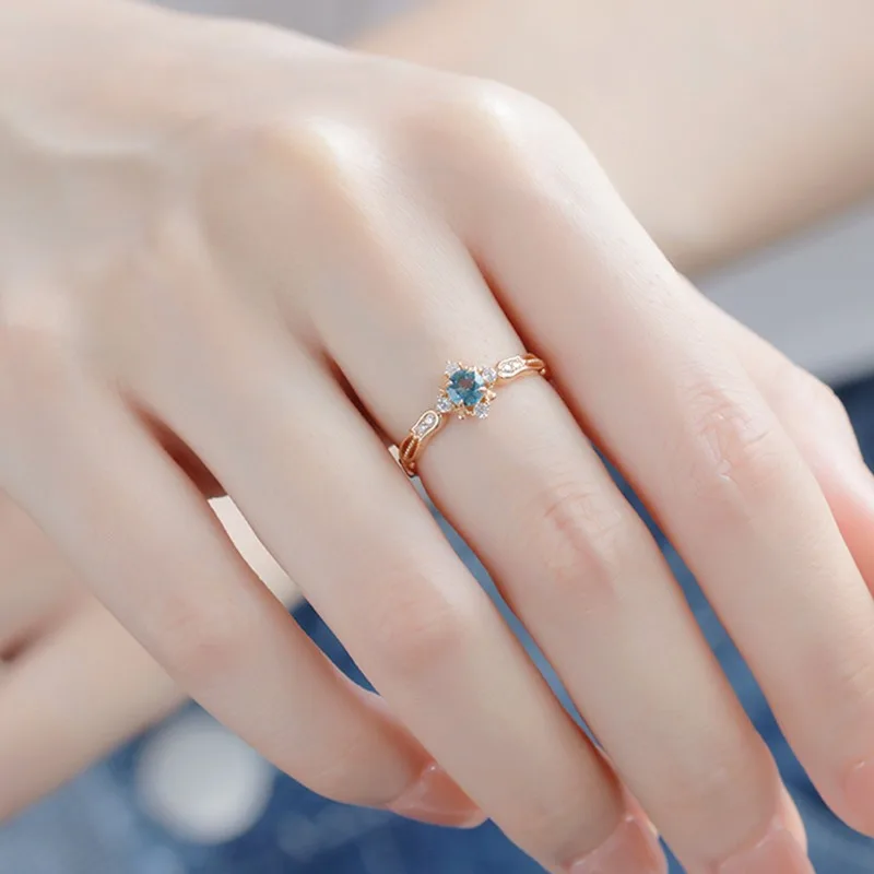 زنبق عتيق للوادي الأحجار الكريمة الزرقاء خاتم حي للنساء خاتم ياباني طازج مرصع على الموضة مجوهرات فاخرة خفيفة #4