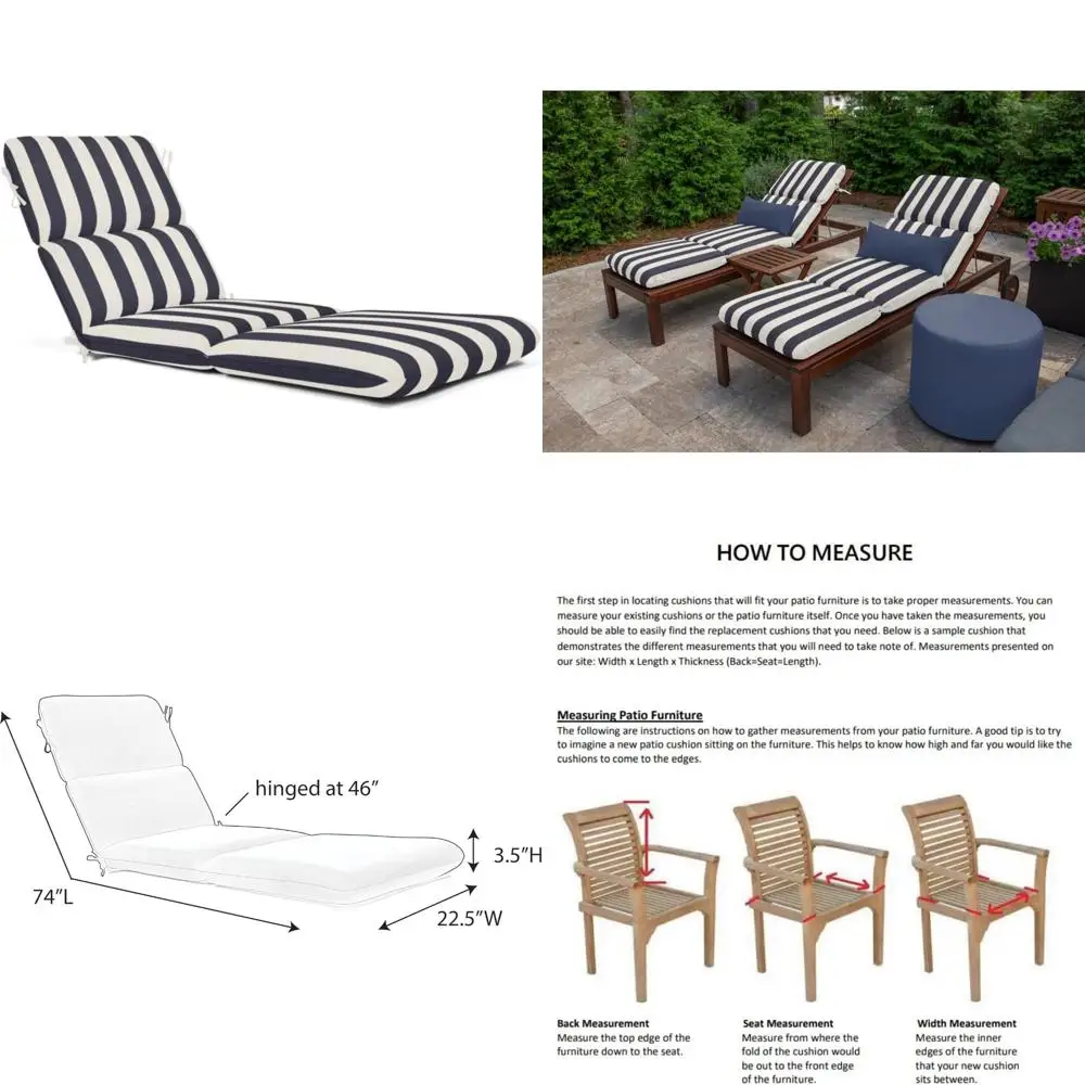 

Outdoor Chaise Lounge Cushions - 22W x 74L x 3.5T, Comfortable, Stylish, and Durable Patio Furniture Cushions for Relaxation