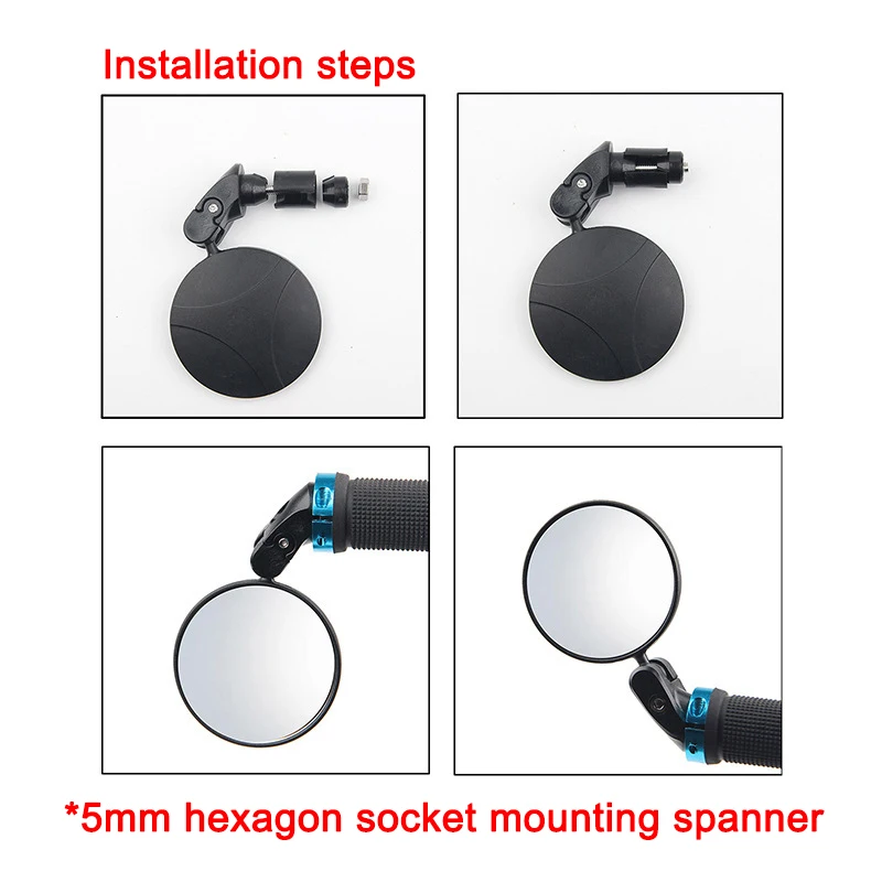 Motorcycle Handle Bar End Rear View Mirror Adjustable 360° Convex Round Mirror Auxiliary Rearview Mirror for Bike Moto Handlebar