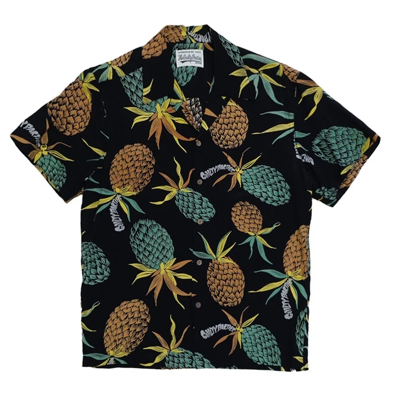 WACKO MARIA High-end Heavenly Tokyo Drunken Dreams Full Print Pineapple Hawaii Short Sleeve Shirt Summer Brand Shirt