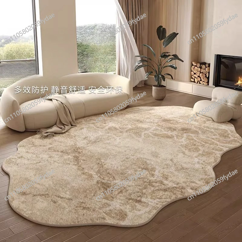 Irregular Shaped Rug for Living Room, Luxury-Grade No-Wash Wipeable Bedroom Waterproof Low-Maintenance Floor Mat