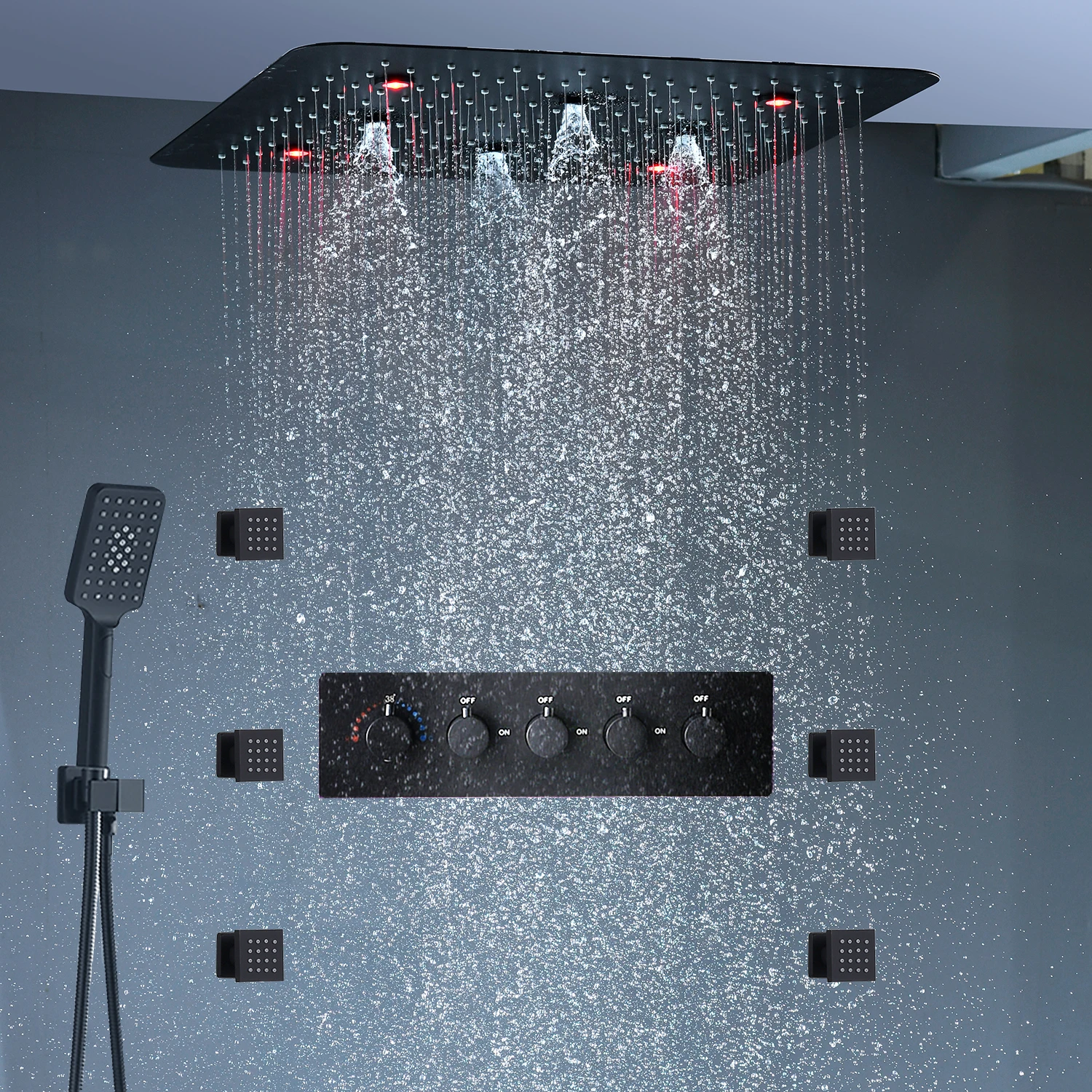 2024 20inch 50x50cm Shower Head Panel Faucet Rain Mist Laterfal Jets Thermostatic Valve Mixer System SPA Massage Set