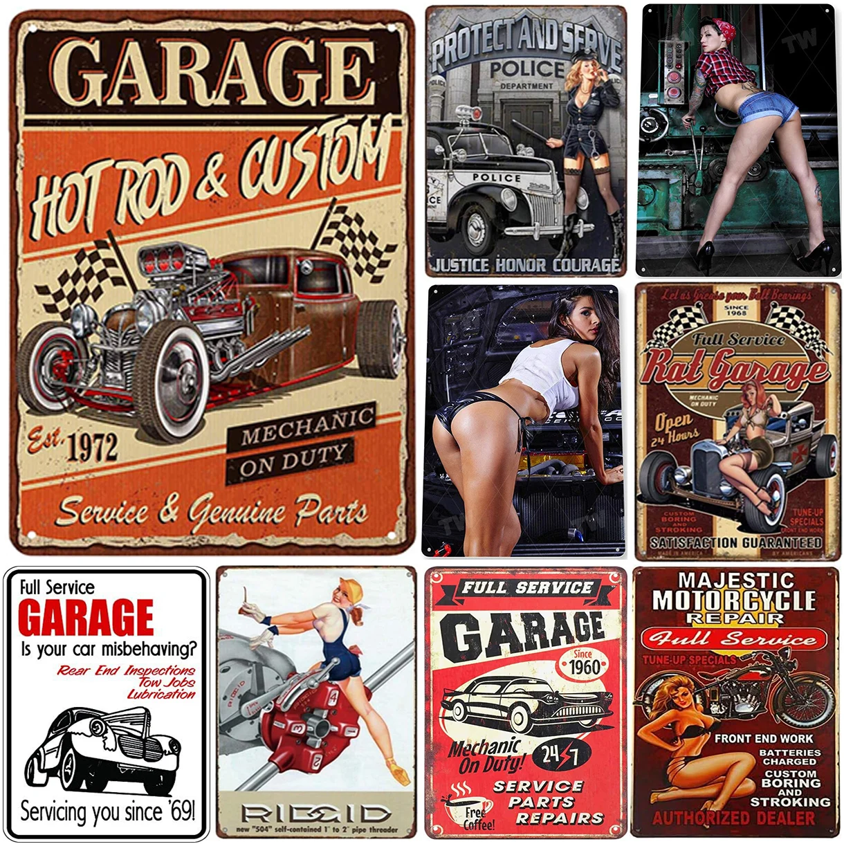 Metal Tin Signs Plaque Pinup Garage Service Wall Decoration Vintage Posters Iron Painting for Man Cave Home Cafe Garage Club Bar