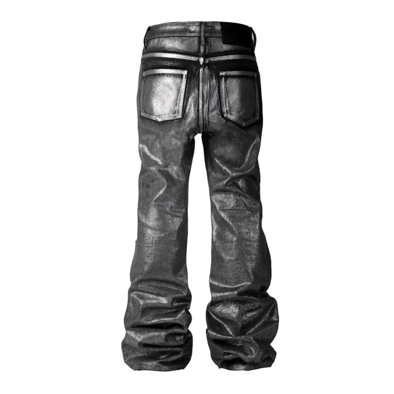 HKSH Autumn New Men Dark Punk Tide Embroidery Handmade Brushed Coated Denim Pants Distressed Frayed Flared Stacked Jeans HK17721