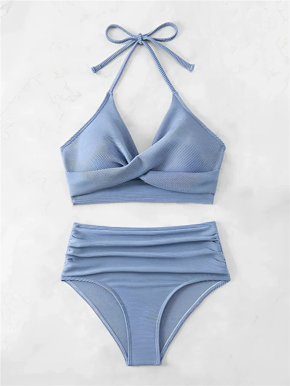 Sexy Halter Bikini 2025, Vrouwen Hoge Taille Badmode Vrouwelijke Effen Criss Cross Badpak Zwemmers Badpak Gewatteerde Beachwear