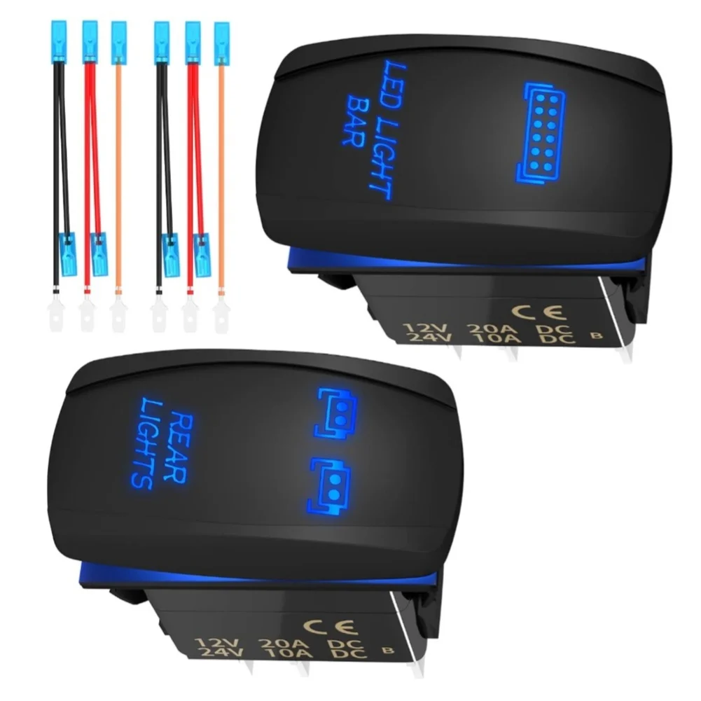 2Pcs 5PIN SPST Rocker Switches With Jumper-Wires Set On/Off Toggle-Switches For Trucks Boats 12V 24V