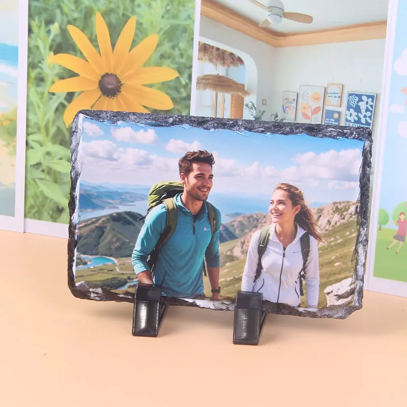 Personalized Sublimation Slate Blank-Rectangular Heat Transfer Photo Frame with Display Stand & Heat Tape for DIY Projects