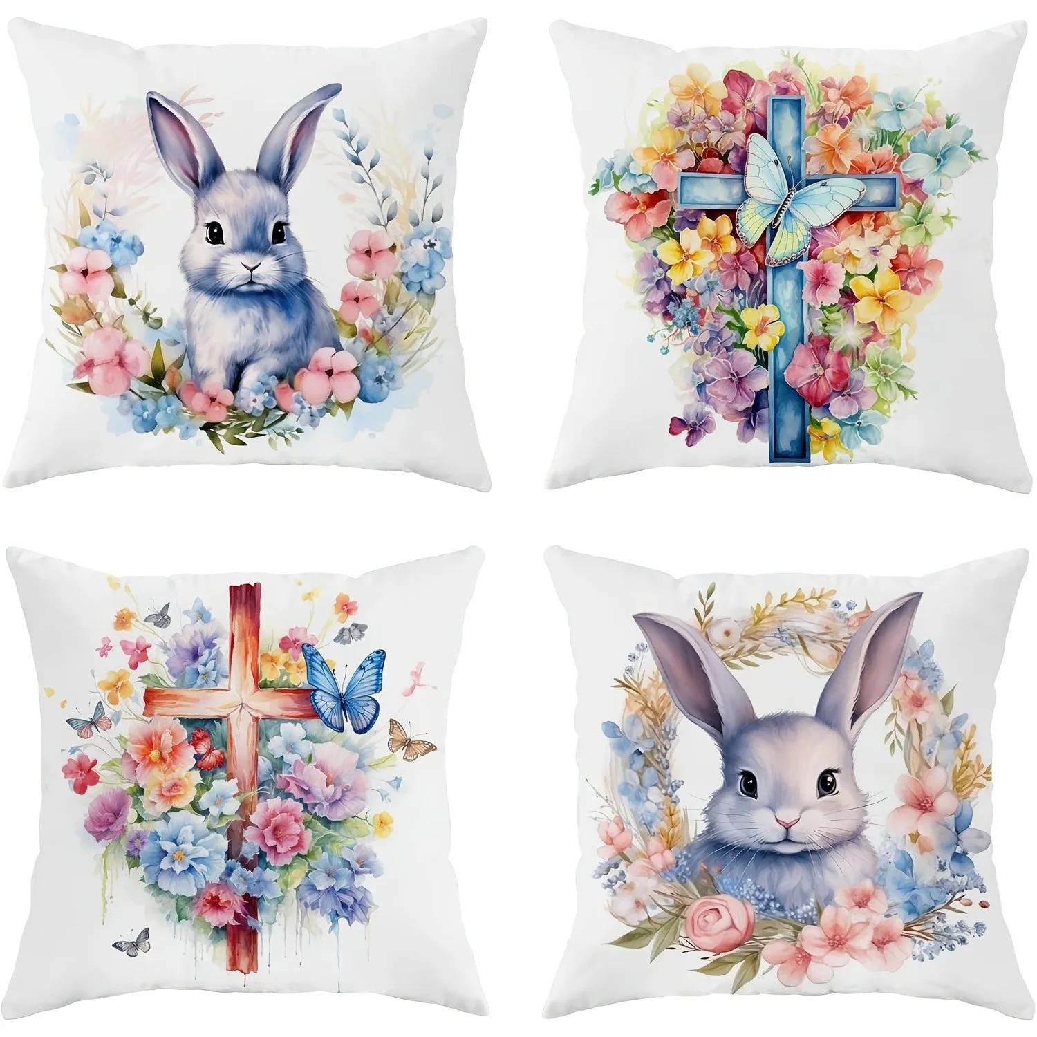 Short plush material pillowcaseHappy Easter decoration pillow cover Rabbit cross garland printing sofa cushion cover suitable fo