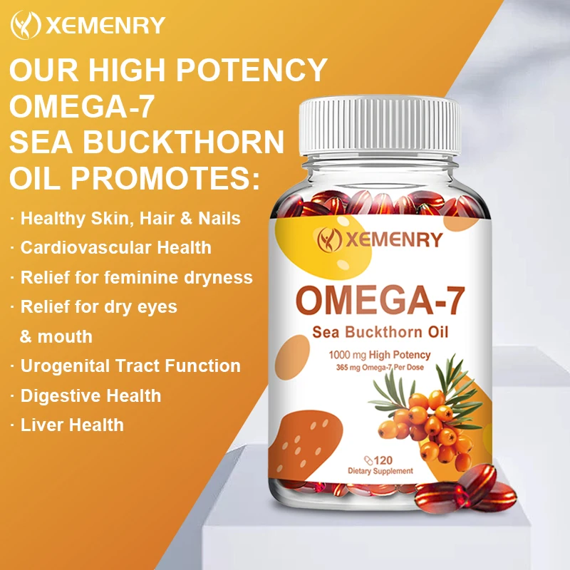 Organic Omega-7 Sea Buckthorn Seed Oil Capsule - for Hair, Skin, Nails, Heart Health, Improves Digestion