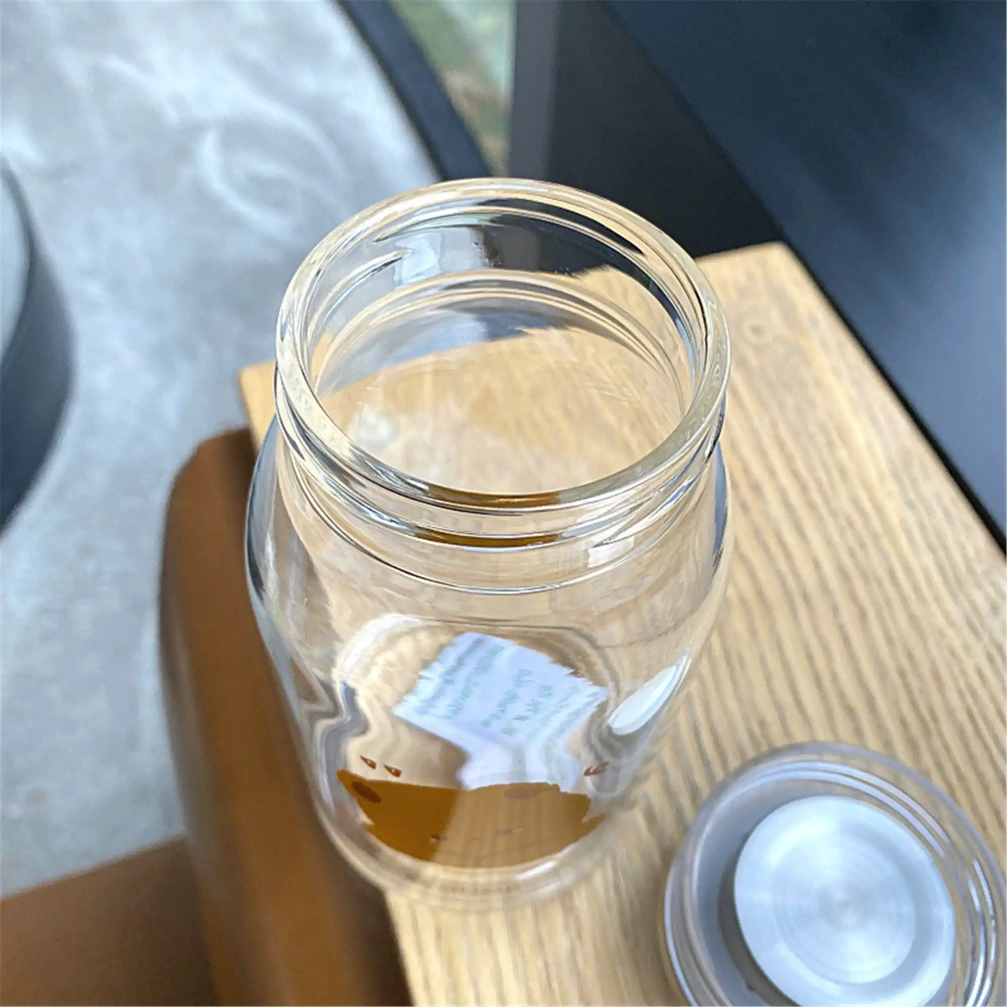 Cute Bear Glass Water Bottle With Lid Clear Printing Water Bottle Portable Cartoon Aesthetic Travel Water Bottle 500ML Couple