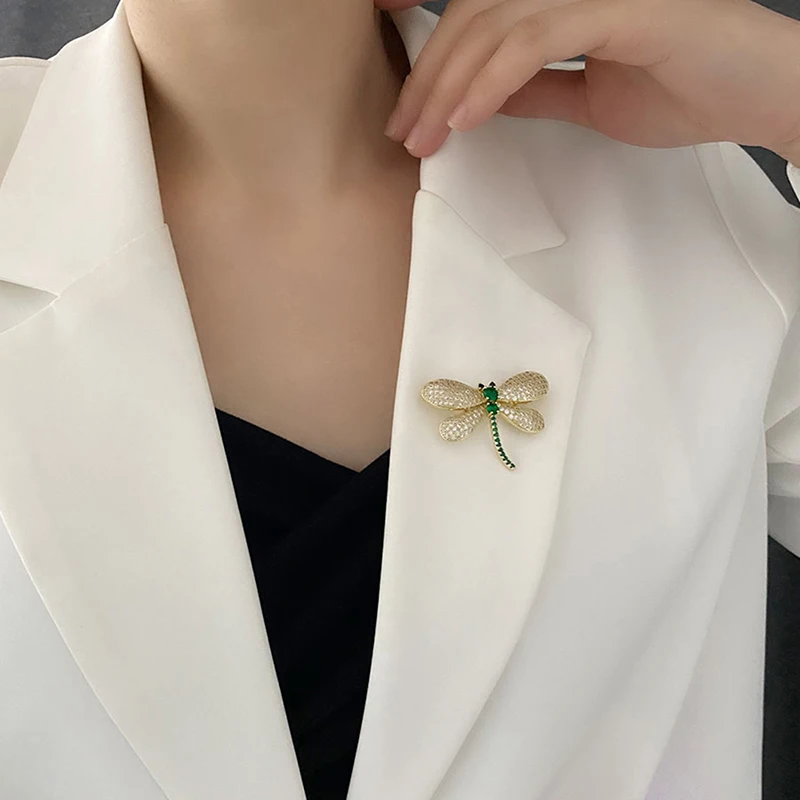 Dragonfly Themed Fashion Enamel Crystal Rhinestones Brooch Pin for Women Jewelry Clothes Dress Scarf Decoration