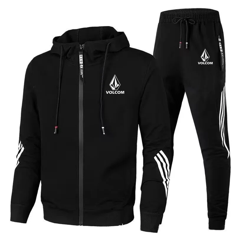 2024 Autumn VOLCOM Letter Printed Casual Sports Set Men\'s Hoodie+Pants Two Piece Zipper Jacket Outdoor Jogging Harajuku Streetwe