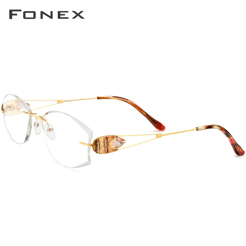 FONEX Titanium Rimless Glasses Women Luxury Brand Design Diamond Trim Eyeglasses Ultralight Frameless Eyewear 8511