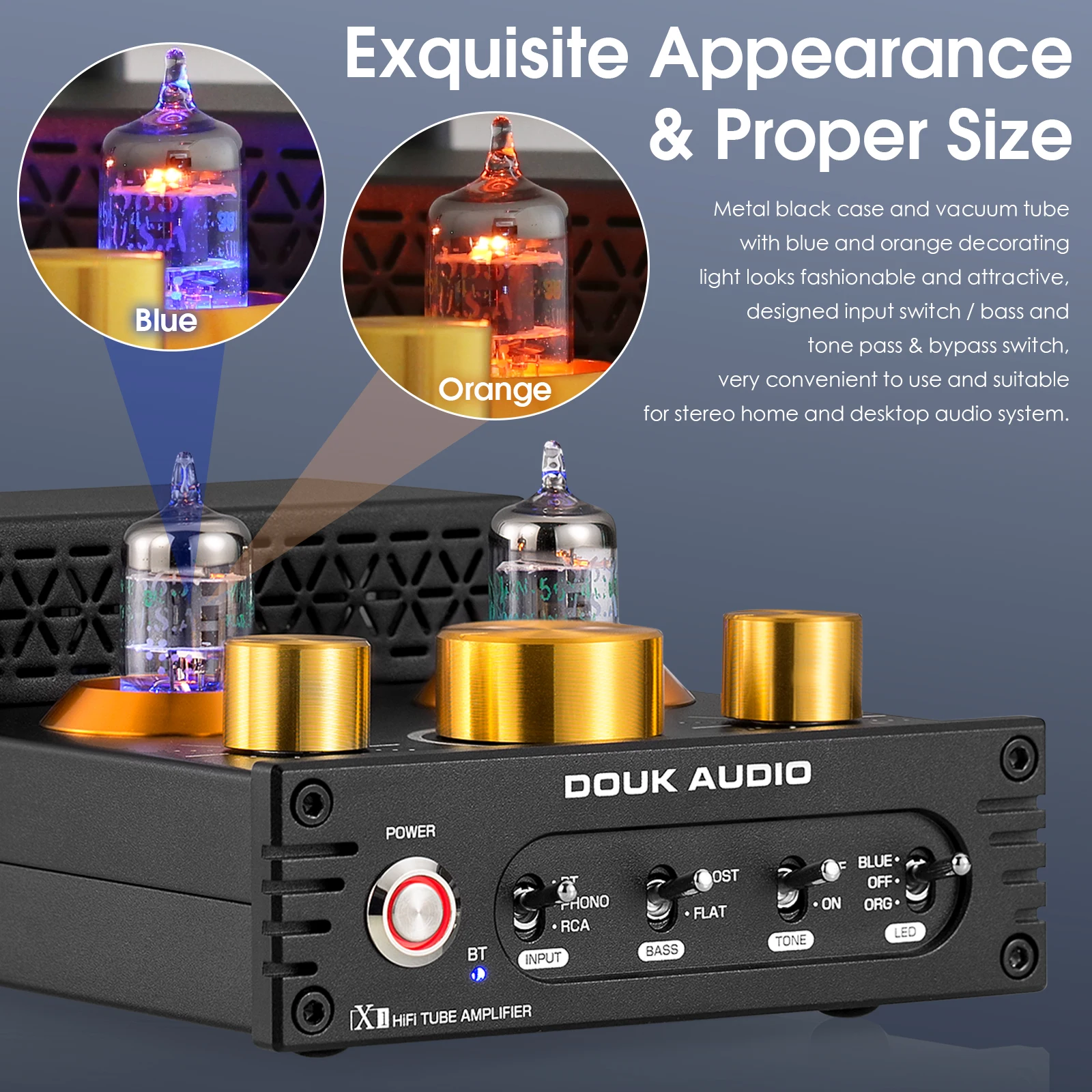 Nobsound HiFi GE5654 Vacuum Tube Amplifier Stereo Bluetooth 5.0 Receiver Amp MM Phono Power Amp for Turntables APTX-HD 160W+160W