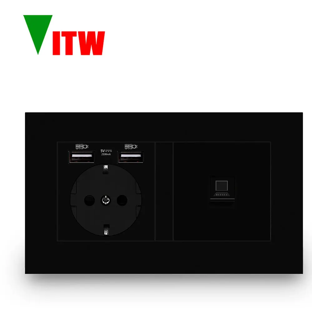 Vitw EU wall 16A power socket with USB charging port, 146mm * 86mm white, computer Ethernet port network socket panel