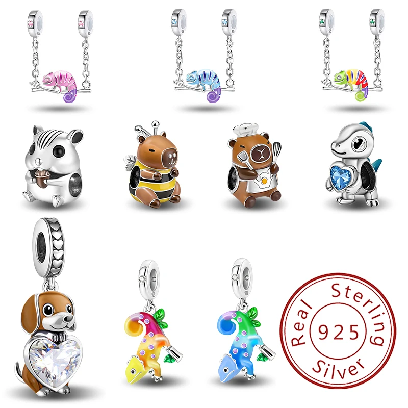 

Стерлингового серебра 925 пробы, такса, ящерица, капибала, серия животных, браслет из бисера, браслет «сделай сам», подарок высокого качества, ювелирные изделия