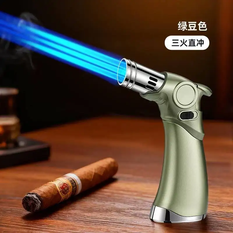 

Creative Three Flames Torch Lighter Windproof Cigar Barbecue Outdoor Kitchen Metal Igniter Cigarette Accessories Small Gifts