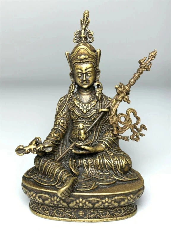 

Brass Casting Guru Padmasambhava Mini Sculpture Tibetan Buddhist Home Decoration