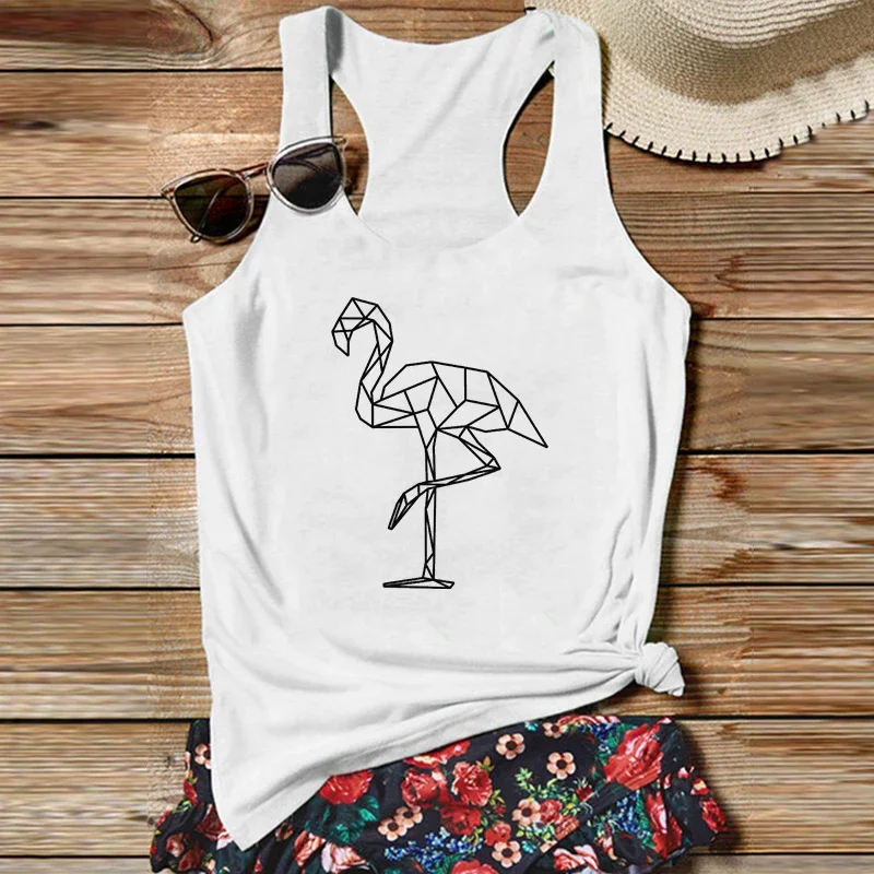 Flamingo Womens Tops Cute Pink Flamingoes Women Clothing Summer White Tank Top Sexy Fashion Clothing m