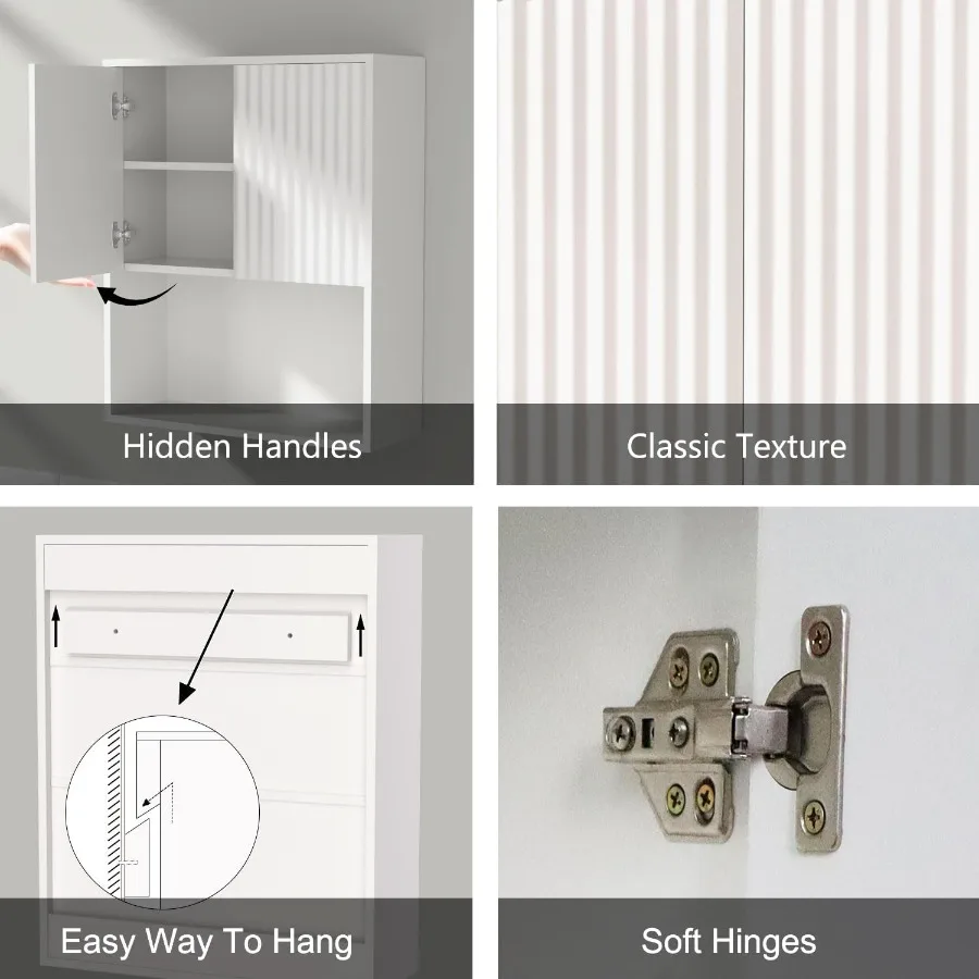 خزانة حائط للحمام مخدد فوق خزانة تخزين المرحاض مثبتة على الحائط مع رف قابل للتعديل منظم عائم ومعلق K #3