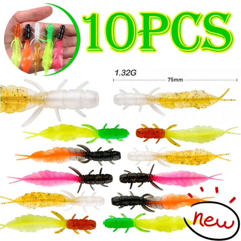 10PCSNew Soft Trout Lure Miniature Two-Color Needle Tail Silicone Bait Wobbler Lure Gelatinous Bait Mandarin Fishing Accessories