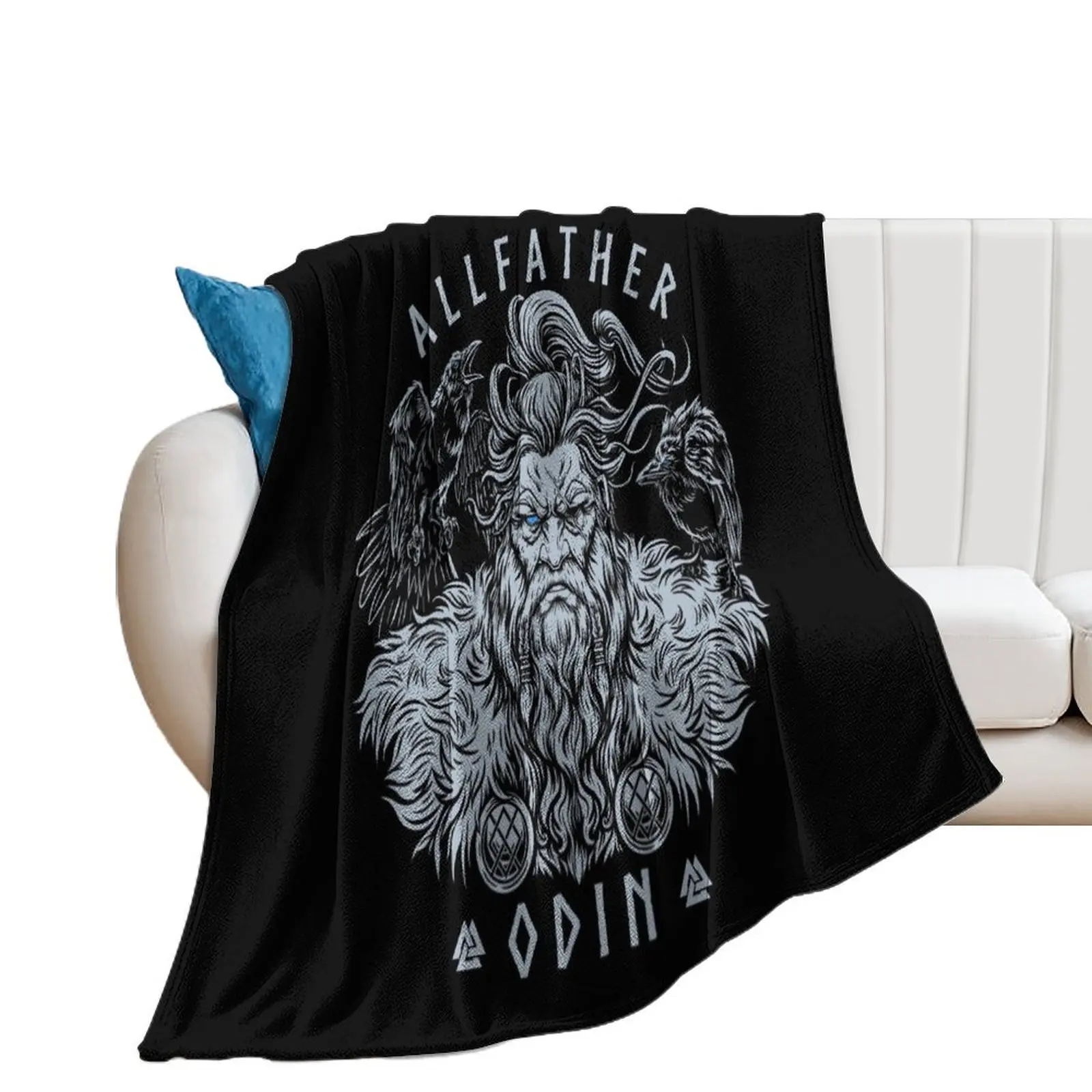 Norse Mythology Viking Allfather Odin Huginn Muninn Valknut Throw Blanket Thins Bed Fashionable Blankets