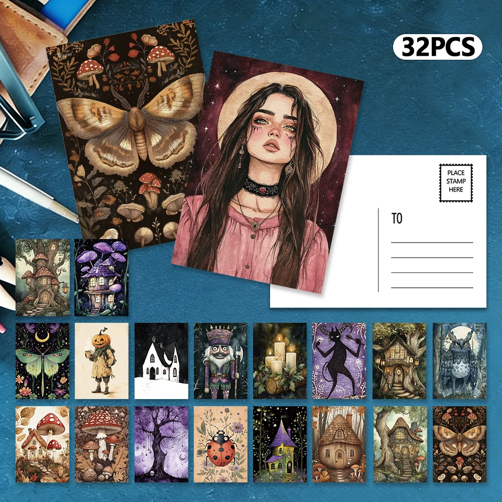 

32pcs, Gothic-style Magical Forest Postcards, Birthday/Anniversary Gifts, Collectibles, Suitable for Gift Giving, Can be Mailed.