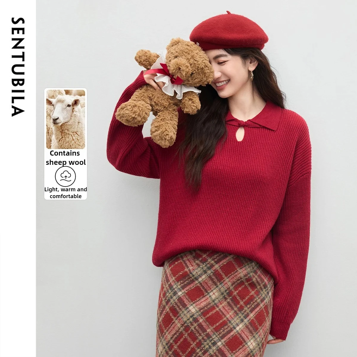 

SENTUBILA Elegant Sweater Pullovers Solid Turn-down Collar Sweaters 2025 Autumn Winter Warm Solid Knitted Tops Female W53EH3767