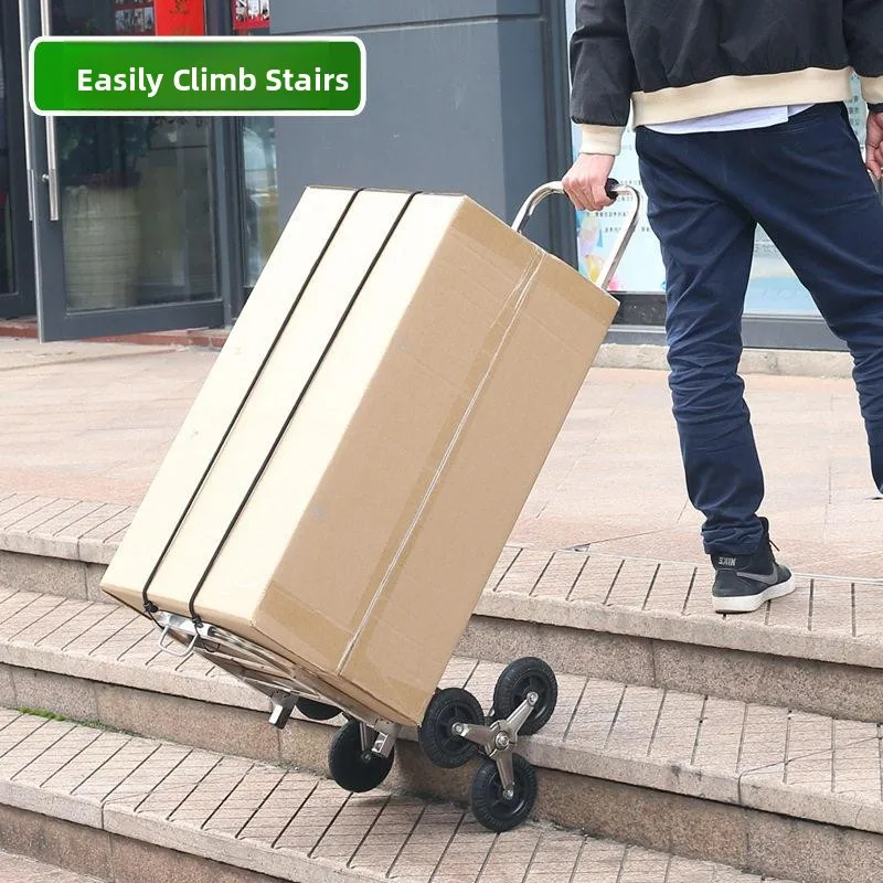 Stainless Steel Portable Folding Hand-Pulled Shopping Cart Load Bearing Climbing Stairs Vegetable Buying Cart with Retractabl...