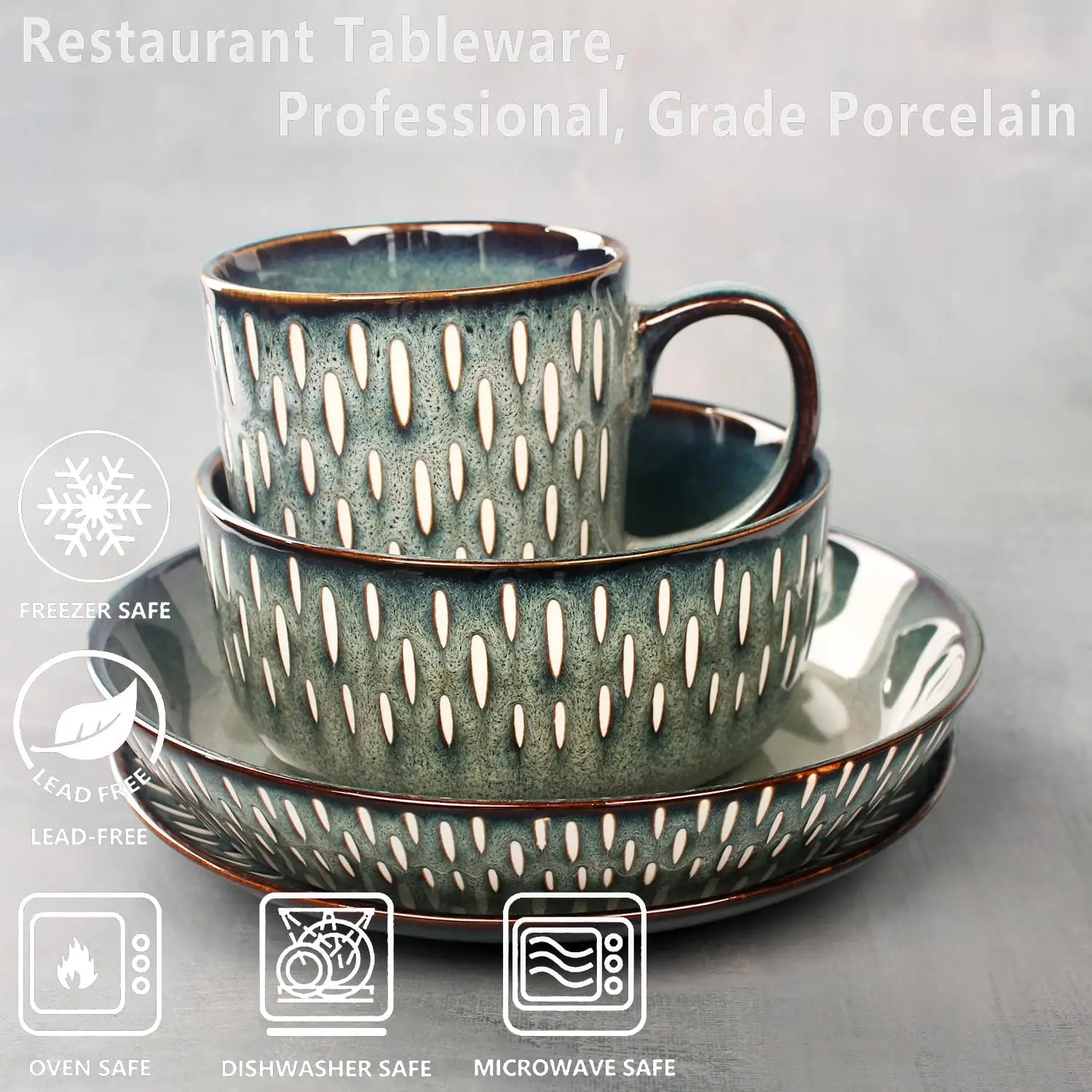 أطقم أواني طعام مكونة من 16 قطعة - أدوات مائدة دائرية من الزجاج التفاعلي - أواني طعام المطبخ من البورسلين مع طبق عشاء ووعاء وS