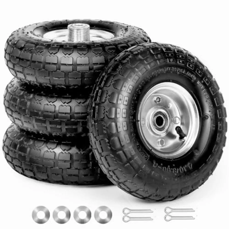 

10-Inch Solid Replacement Tire and Wheel 4.10/3.50-4" - Flat Free Tires for Cart Dolly Hand Truck Generator Lawnmower Garden Wa