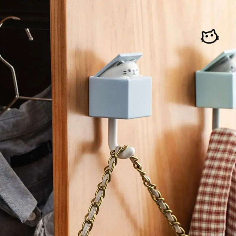 Cartoon Cat Hook Self Adhesive Dormitory Bedroom Door Hangers Hooks Key Umbrella Towel Coat Cap Rack Wall Animal Decoration Rack