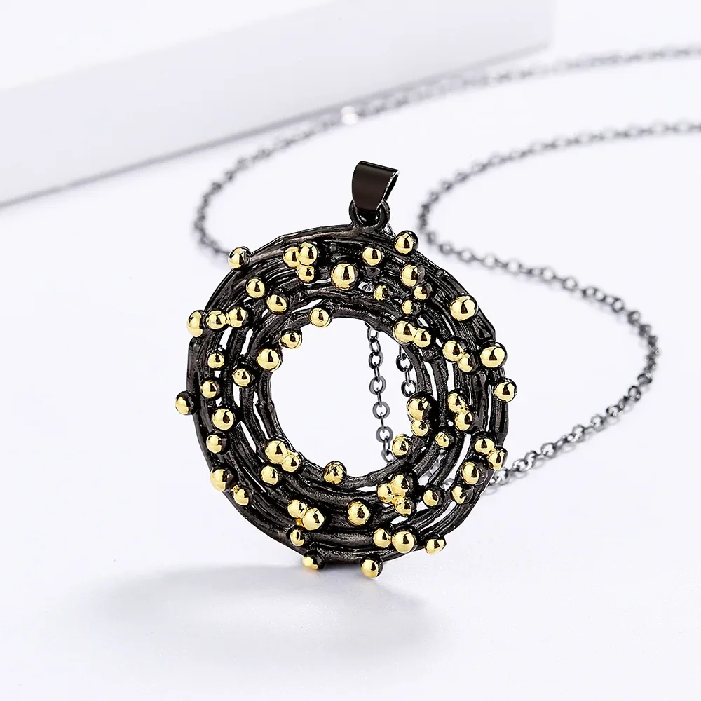 Women's Elegant 925 Sterling Silver Polka Dot Circle Necklace