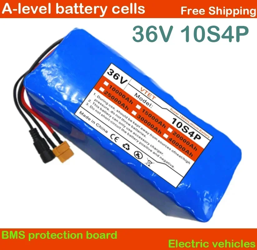 2024 New 36V 40Ah 10S4P XT60 Battery Pack 1000W High Power Battery High Quality 18650 Battery BMS+42V Charger DIY Production