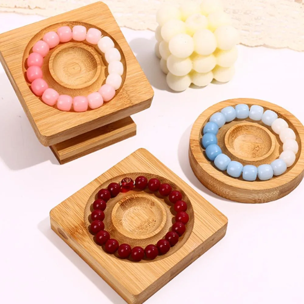 

Wooden Handstring Bracelet Display Stand DIY Board Wood Beads Bracelet Holder Tray Design Craft Storage Jewelry Display Plate