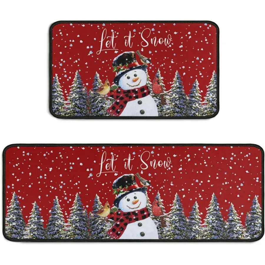 

Christmas Snowman Let it Snow Winter Kitchen Rugs Set of 2 Non Skid Kitchen Floor Rug and Mat Winter Kitchen Rug Area Mat Carpe