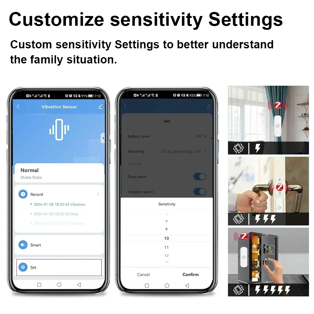 Tuya Zigbee Smart Vibration Sensor Detection Shock Alarm Smart Life APP Notification Real-Time History Record Smart Home