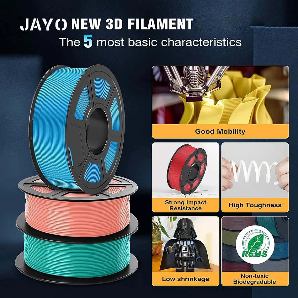 Jayo pla/pla meta/petg/seda/pla +/madeira/abs/mármore filamento de impressora 3d 1.75mm 5kg materiais de impressão 3d para impressora 3d e caneta 3d