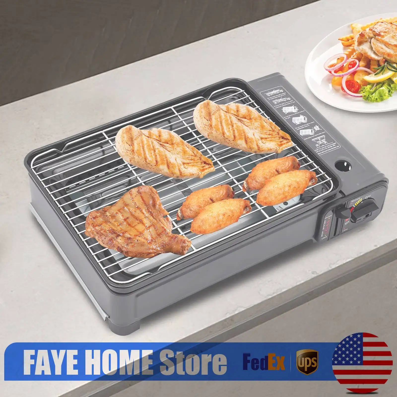 

Gas Grill Portable Butane Stove, BBQ Grill with Mesh Grill & Griddle Plate & Carry Case, Outdoor Camping Picnic Cooking Stove