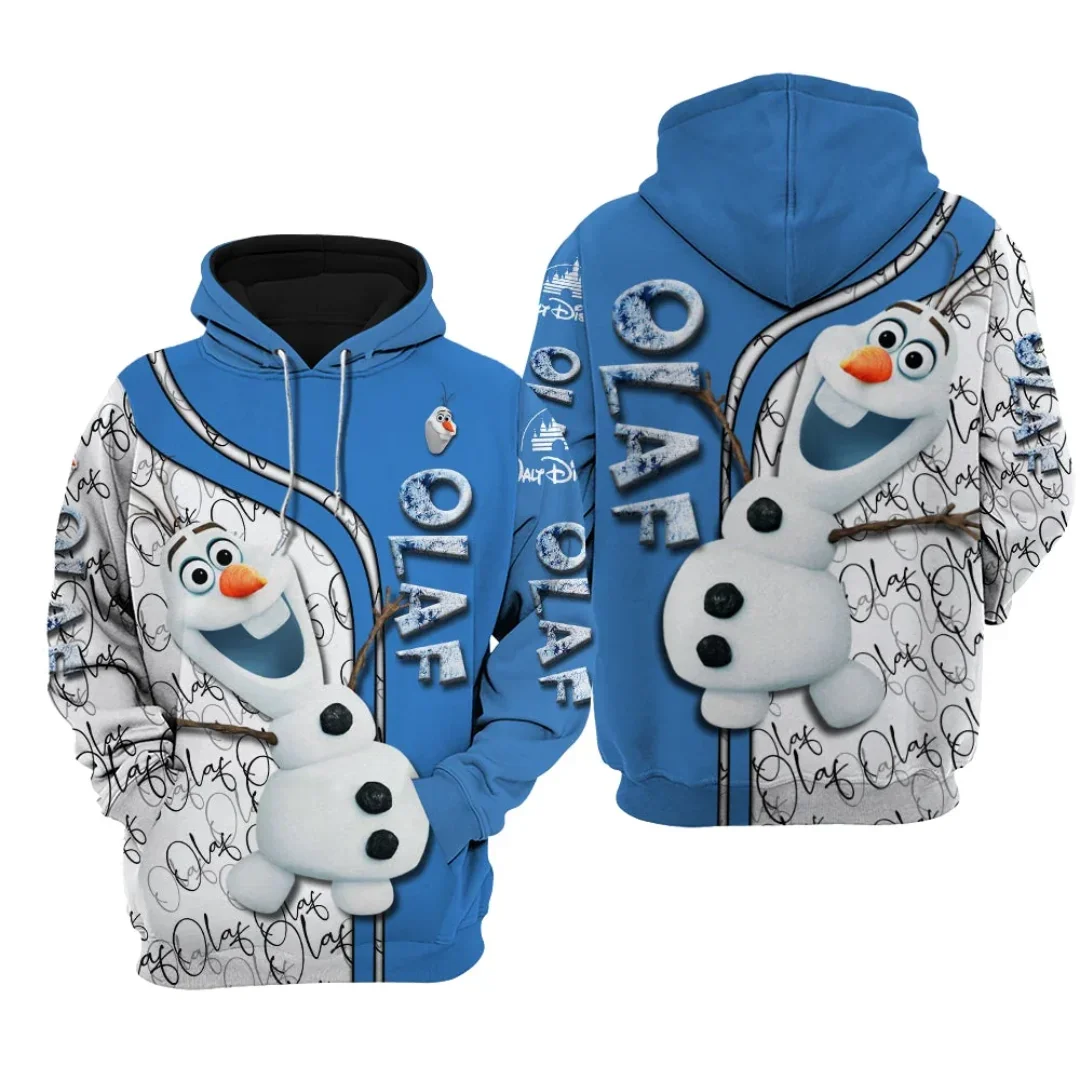 Disney mrożona Olaf z nadrukiem 3D bluza z kapturem dla kobiet bluza w stylu Casual Disney bluza z kapturem na zamek Harajuku Streetwear dla dzieci pulower z kapturem