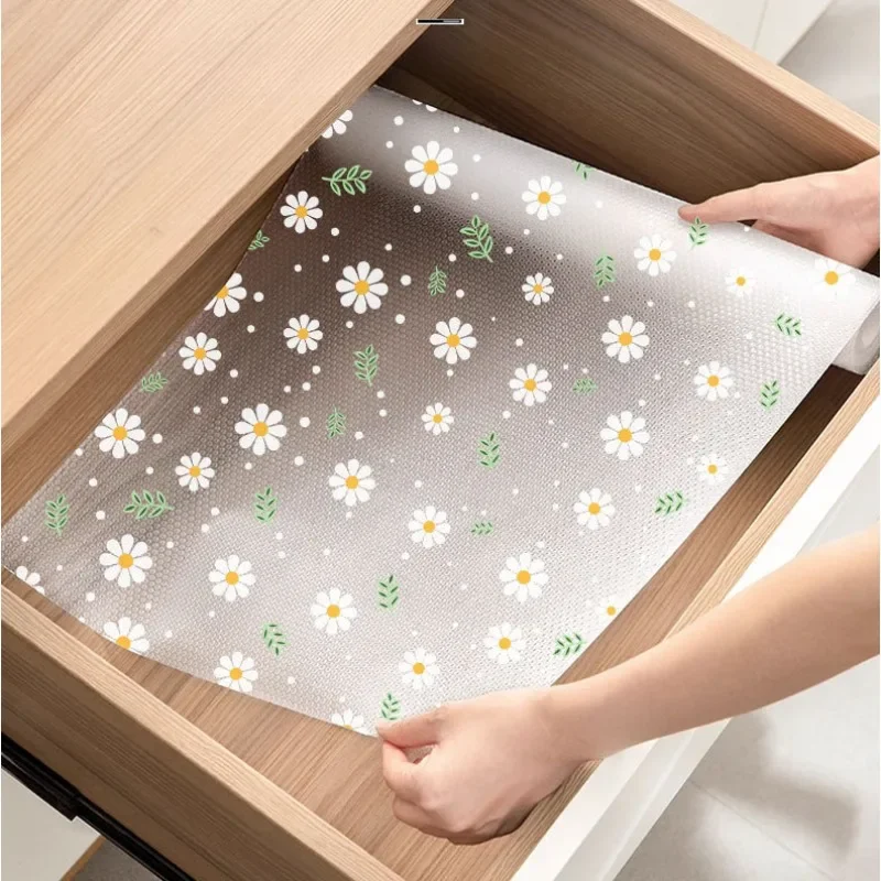 1 Roll Kitchen Cabinet Liners EVA Shelf Drawer Mat Non-Adhesive Waterproof Anti-Slip Anti-Dust Fridge Table Mat For Home Use