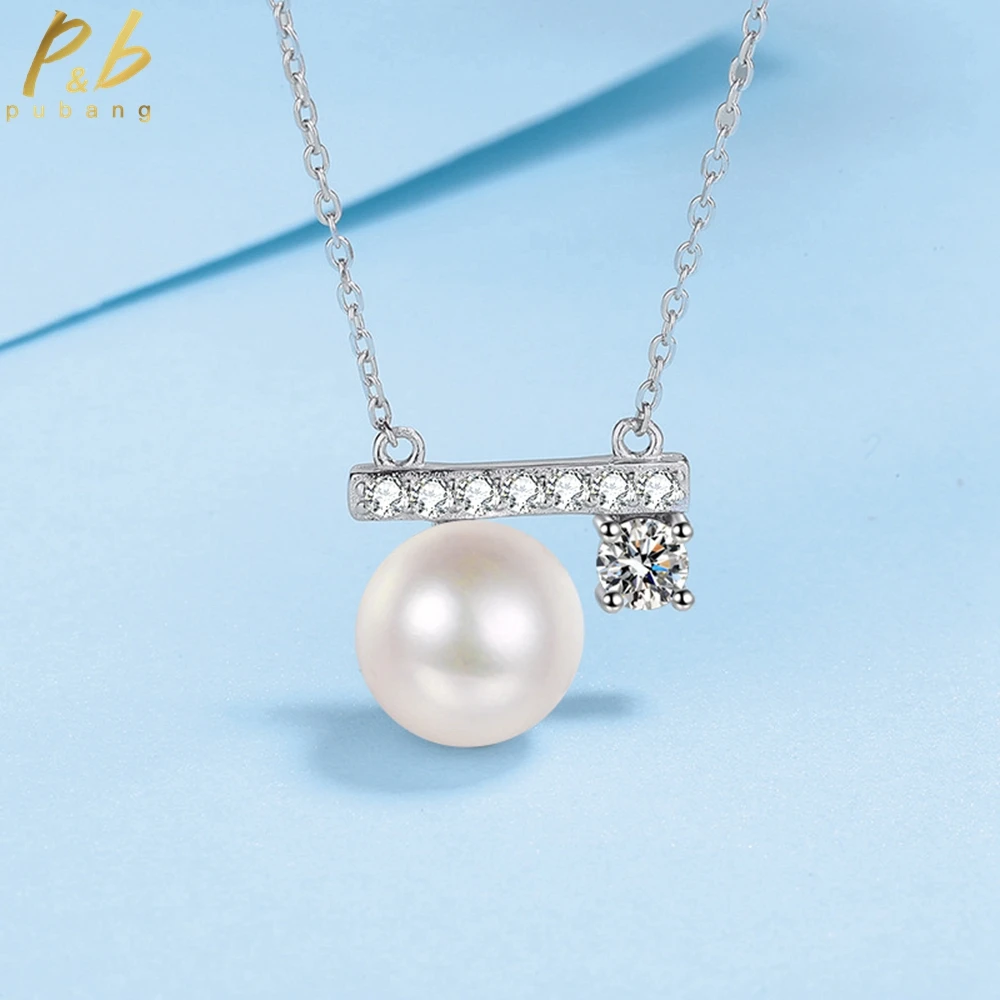 

PuBang Fine Jewelry Solid 925 Sterling Silver Real Moissanite Diamond Pearl Pendant Necklacefor Women Wedding Gift Free Shipping