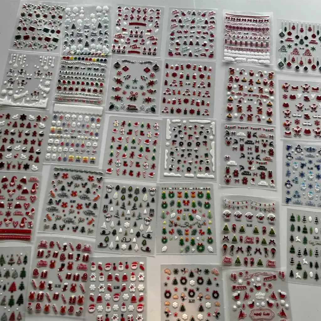 30 Sheets Cute Penguin Winter Nail Stickers Set 3D Snowflake Christmas Decals Tree Elk Bell Self Adhesive Slider Manicure Tips *