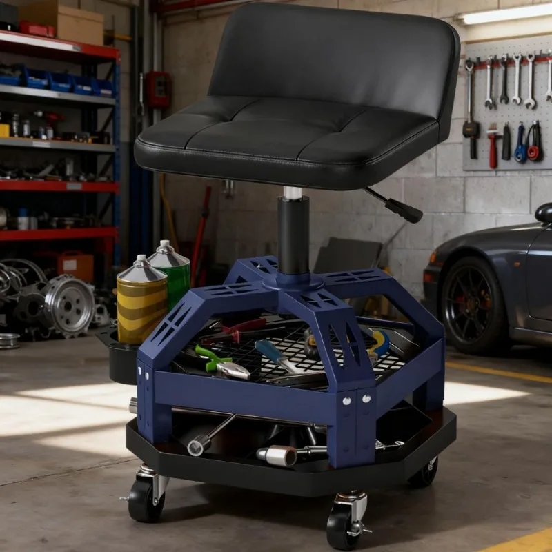 Sgabello da garage Rolling Creeper Vassoio per attrezzi regolabile in altezza Sgabello meccanico ad alta capacità con ruote girevoli