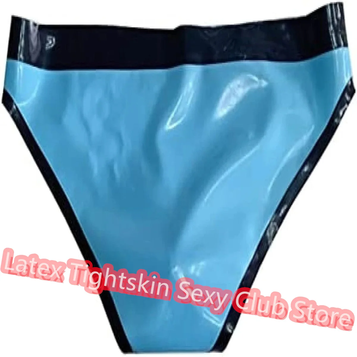 Latex BriefsHandmade Rubber Shorts Thongs Sexy Lingerie Sky Blue with Black Trim Men Halloween Cosplay Costumes Custom Made