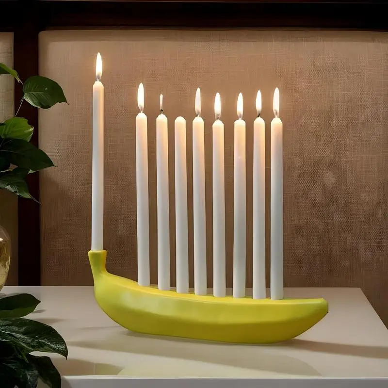 Creative Banana Menorah Tabletop Candlestick Decoration Resin Novelty Banana Menorah Hanukkah Chanukah Candle Holder for Holiday