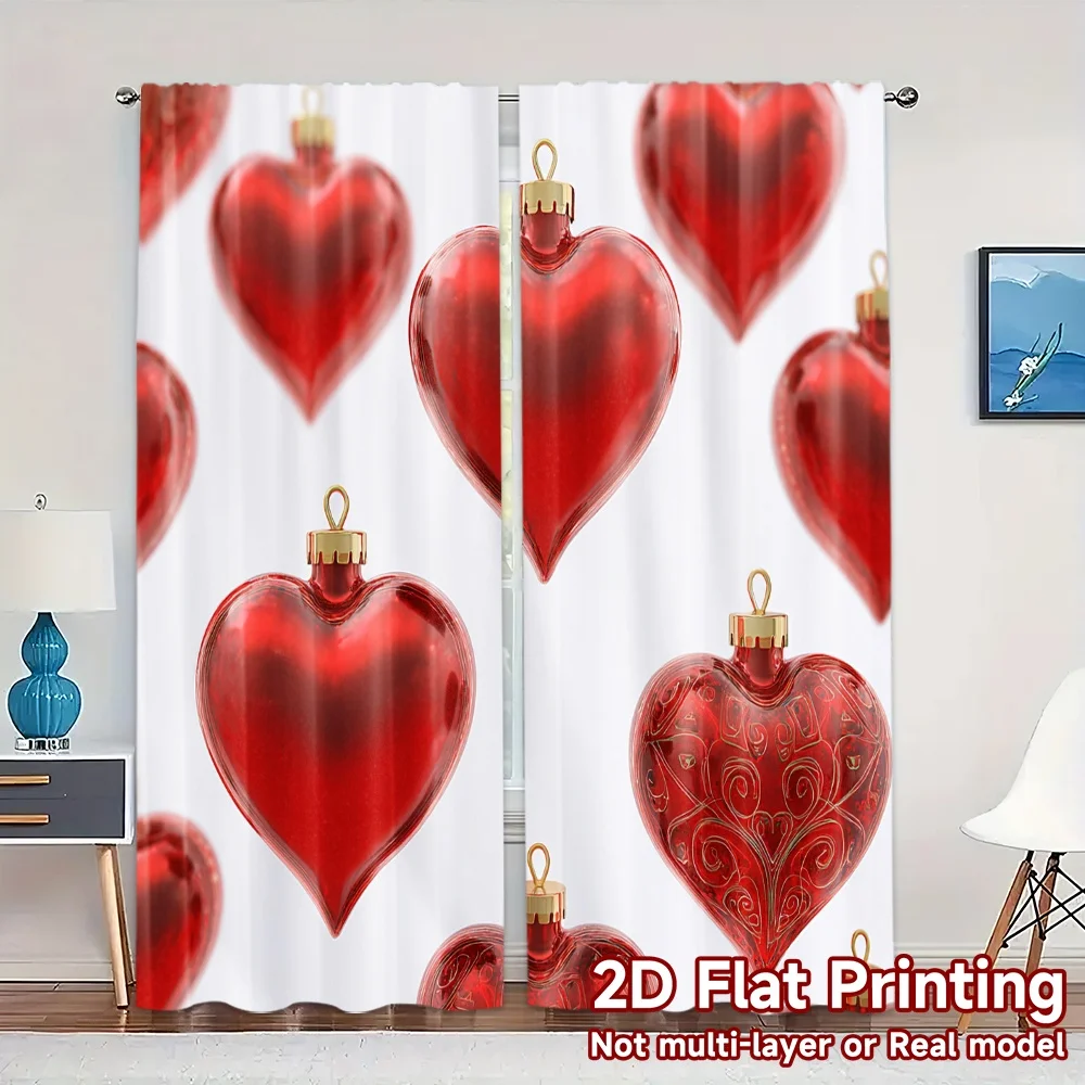 2D Flat Printing,JIT 2pcs, Curtains (Without Rod) Heart Ornaments Fashionable Modern Curtains 100% Polyester Curtains