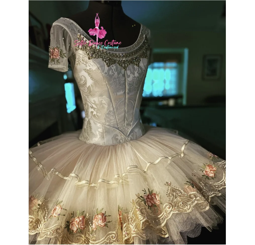 Hochwertiger maßgeschneiderter Paquita Solo Variations TUTU klassischer Tutu-Rock für Kinder und Erwachsene, beiges Rennkleid, Damenkostüm