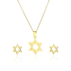 Small Star of David Pendant Gold Color Stainless Steel Hexagram Amulet Necklace Earrings Sets for Women Jewish Jewelry Gift